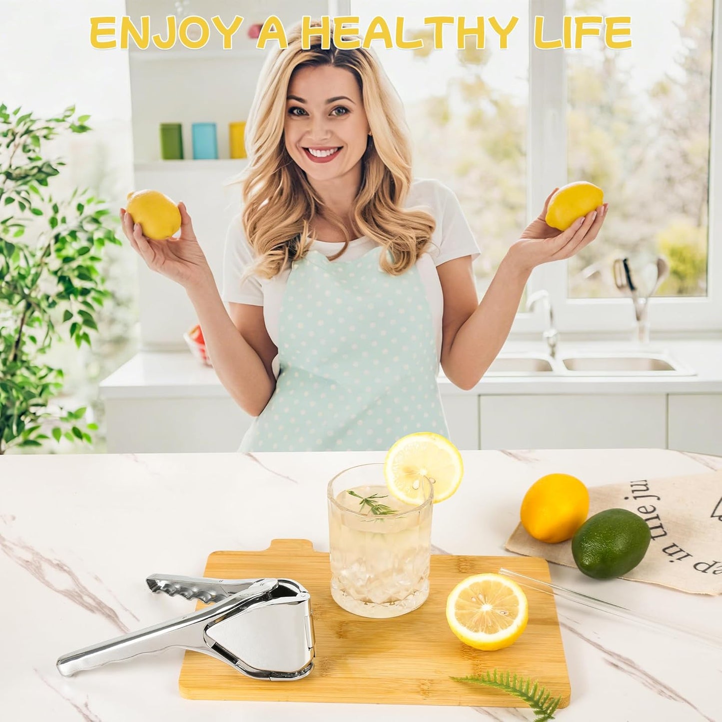 Lemon Squeezer, Stainless Steel Hand Flat Manual Juicer, Lime Press Handheld, Easy to Use Fruit Citrus Press for Lemons, Citrus, Lime, Orange (Silver)