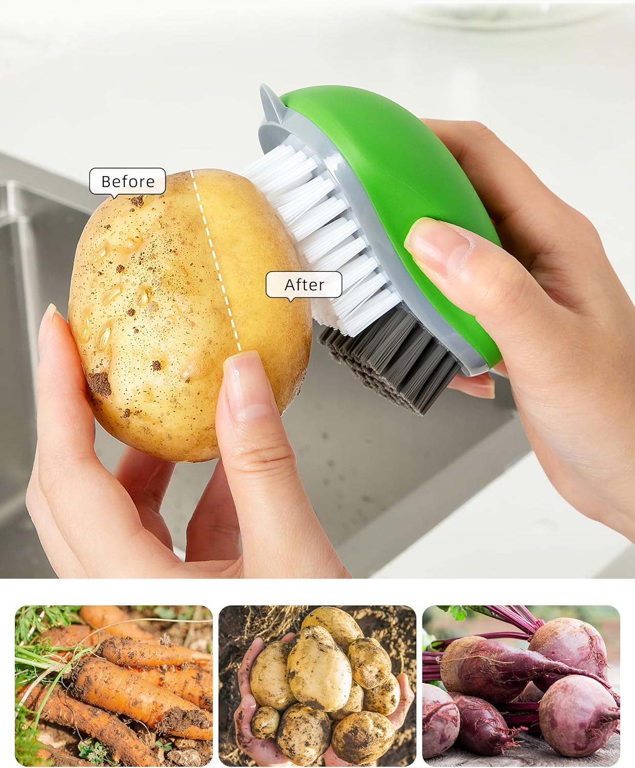 MR.SIGA Fruit and Vegetable Cleaning Brush with Non Slip Comfortable Grip, Pack of 2, Black