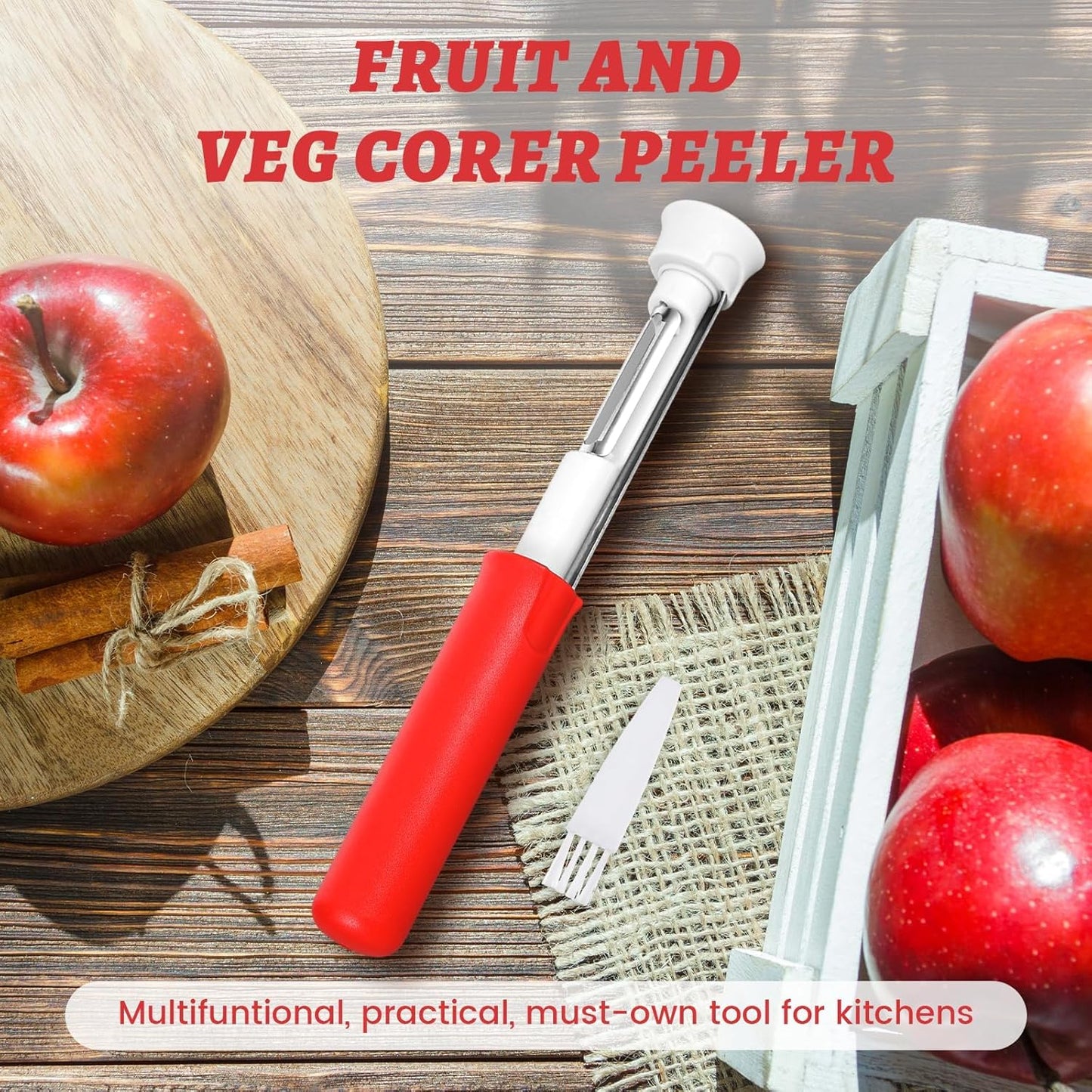 Red Apple Corer and Peeler, Multi Functional Apple Corer for Bell Peppers Pears,Stainless Steel 2-In-1 Household Kitchenware, Plastic-Handle,Fruit and Vegetable Peeling Tool,Christmas Halloween Gifts