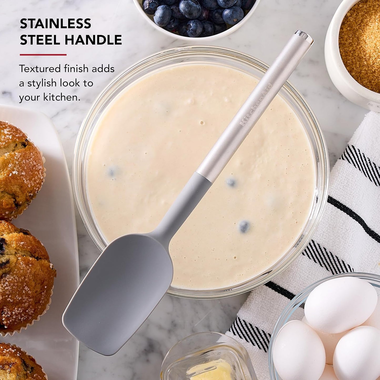 KitchenAid Spoon Spatula with Curved Edges and Stainless Steel Handle, Nonstick Safe, Durable, Dishwasher Safe