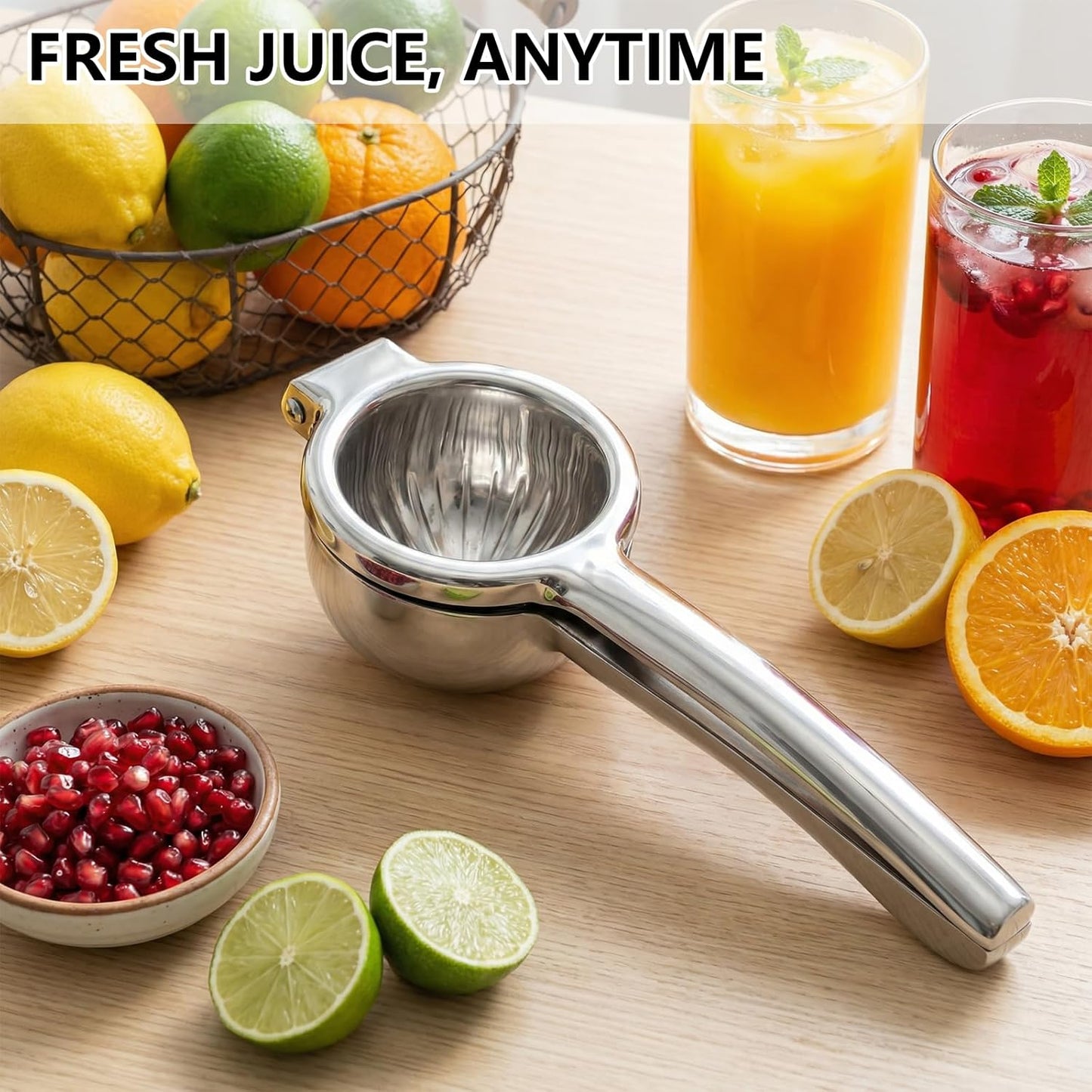 Lemon Squeezer, Stainless Steel Lemon Juicer, Manual Juicer for Lemon Citrus Lime, Foldable Handheld Citrus Squeezer with Seed-Strainer (Silver)