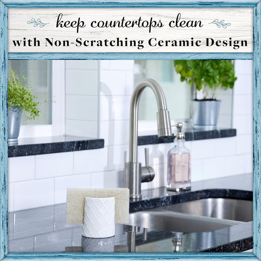 Home Acre Designs Sponge Holder for Kitchen Sink - Rustic Farmhouse Home & Kitchen Decor - White Ceramic