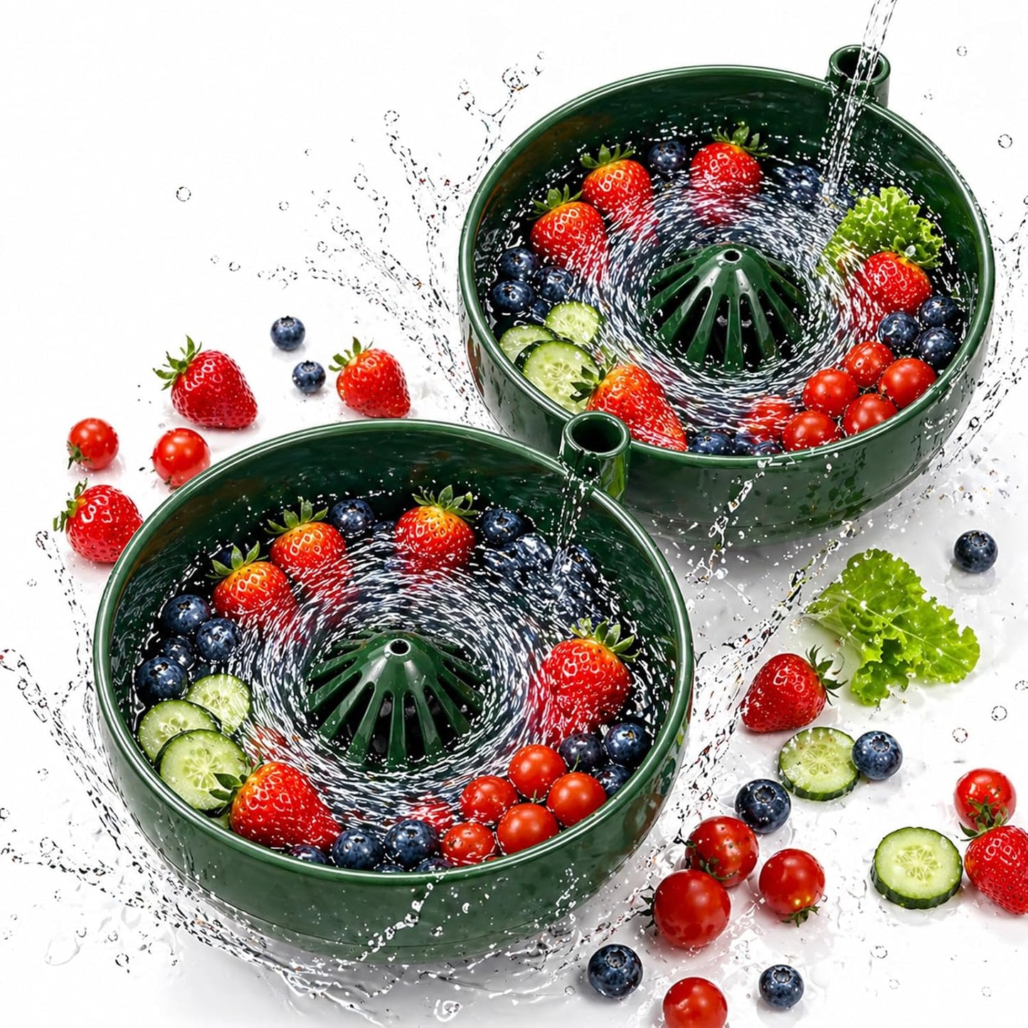 Self Spinning Berry Washing Bowl, Fruit & Vegetable Washer with Drain, 360° Vortex Cleaning, Rapid Wash Multipurpose Kitchen Colander, Multipurpose Kitchen Strainer Bowl (1)