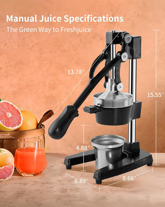 ZOZOE Cast Iron Juicer, Heavy Duty Manual Citrus Press with Stainless Steel Cup, Lemon Orange Squeezer, Professional Hand Press Juicer for Pomegranate, Grapefruit, Easy to Clean, Black