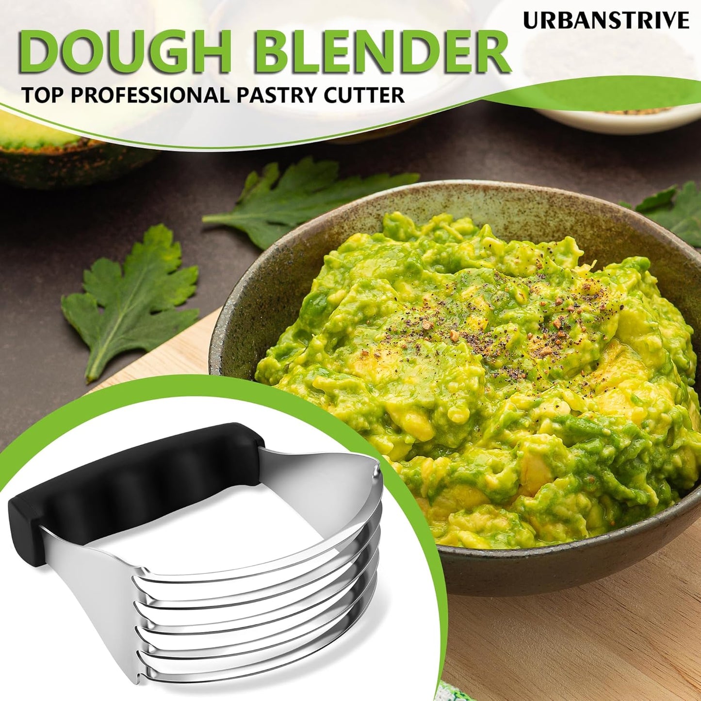 Urbanstrive Large Pastry Cutter Tool, Top Professional Pastry Blender Stainless Steel, Heavy Duty Dough Blender, Dishwasher Safe Baking Supplies Baking Tools, Black