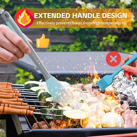 Extra Long Pastry Brush - Silicone Spatula - Basting Brush+Spatula Silicone Heat Resistant,for Baking Scraping Mixing BBQ Grill Kitchen Cooking Spread Oil Butter Sauce (Pink Brush+Spatula)