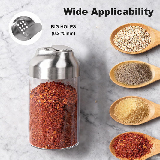 Parmesan Cheese Shaker Sugar Container - 12 OZ Glass Seasoning Spice Shakers with Adjustable Large Holes, Salt & Pepper Shakers with Stainless Tops