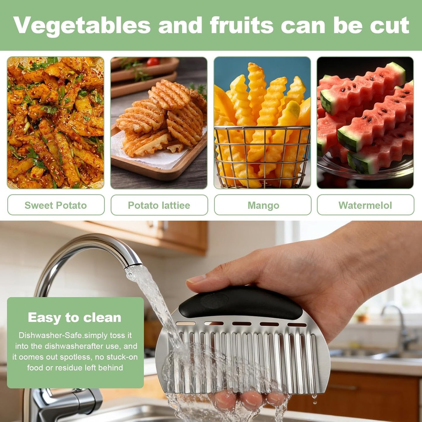 Stainless Steel Onion Holder for Slicing & Crinkle Cutter - Onion Slicer Holder, French Fry Cutter, Vegetable Cutter for Potatoes, Lemon, Tomatoes - Multi-Use Kitchen Gadgets with Ergonomic Handle