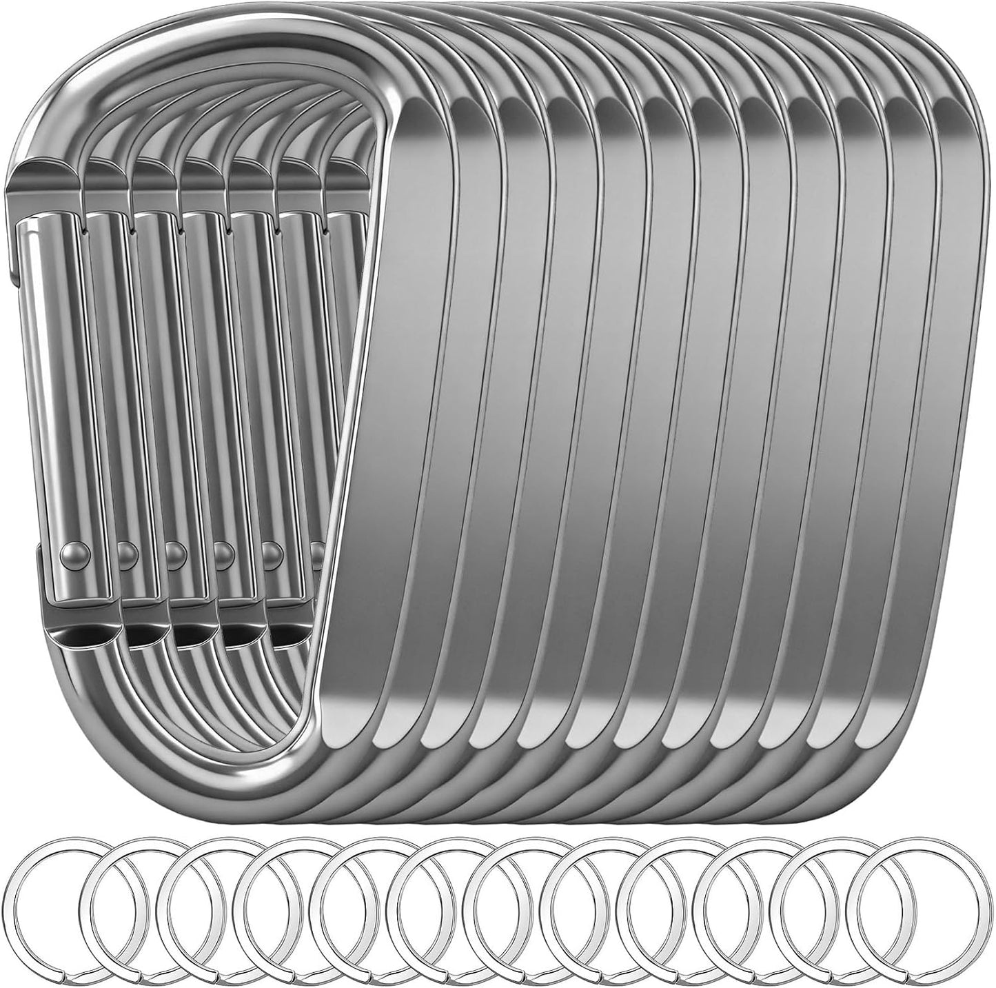 12PCS Carabiner Keychain Clip - 3" Aluminum Caribeener Key Clip,D Ring Shape Nonlocking Carabeaner Hook Buckle,Multi-Function Spring Snap Key Clips Tool for Home,Camping,Hiking,Traveling,Backpack