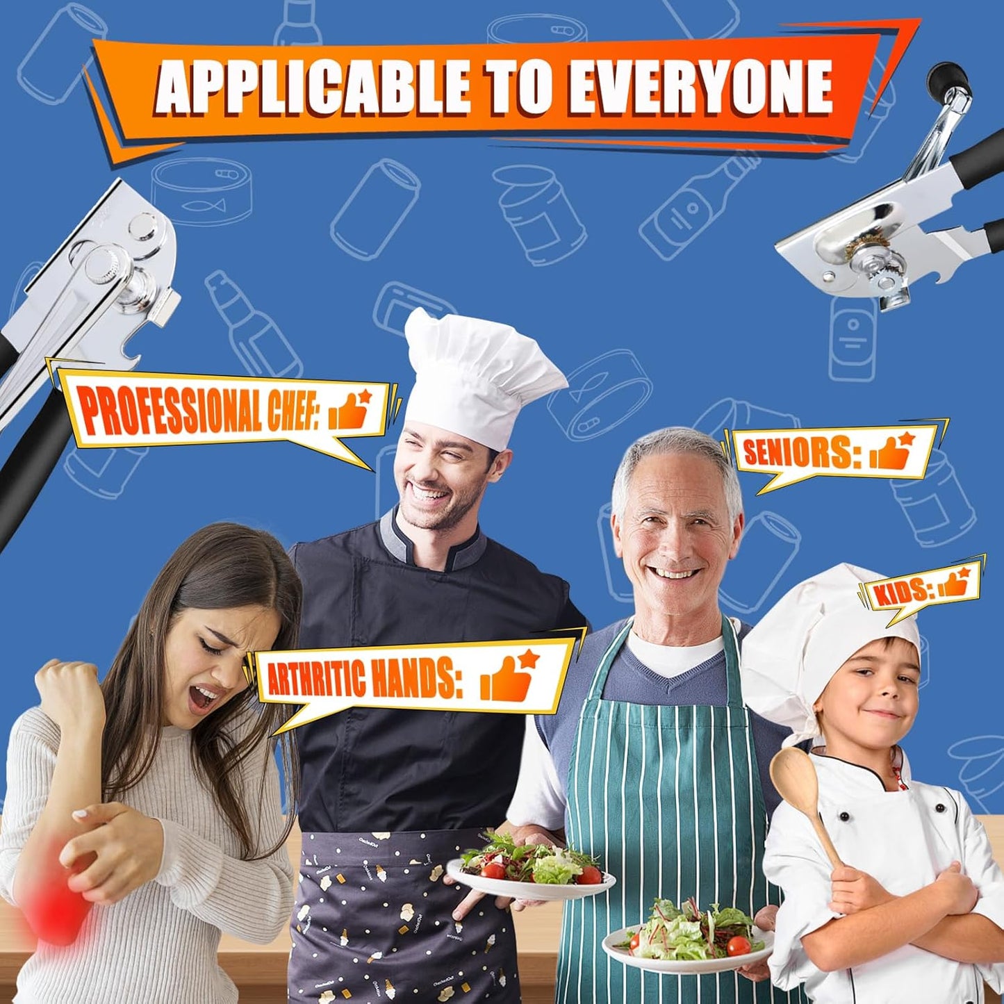 Commercial Can Opener, ICEKATl Can Opener Manual Heavy Duty Easy for Big Cans with Magnet, Folding Hand Crank With Comfortable Long Handles