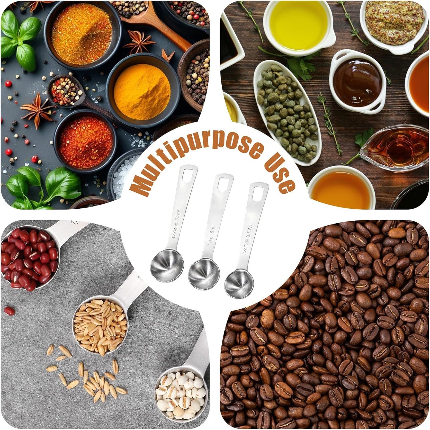 Measuring Spoon 3/4 Tsp 1/2 Tsp Tablespoon Spoon 5ml/7.5ml/3.75ml Small Mini Teaspoon Metal Measure for Kitchen Cooking CoffeeSpoon