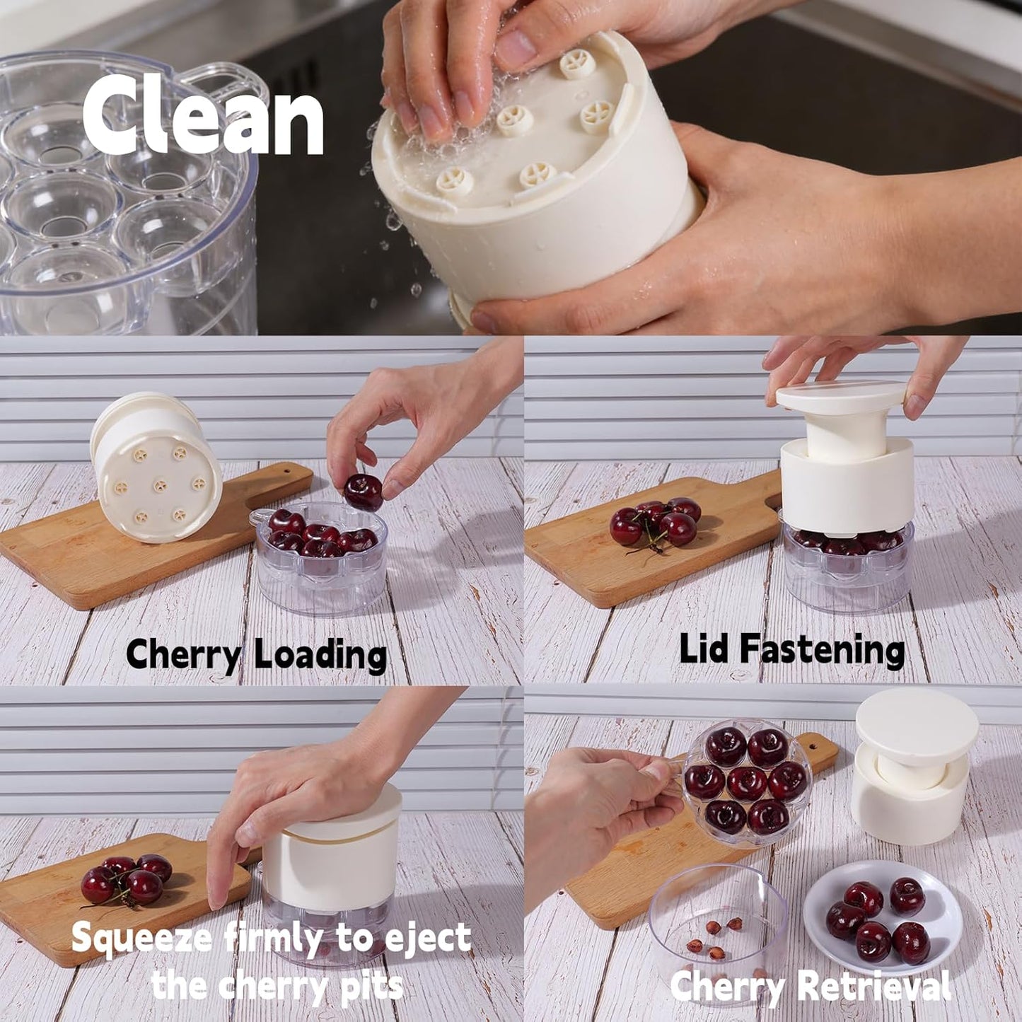 Cherry Pitter, 7-in-1 Multi Cherry Pitter Tool for Multiple Cherries, Quick Pit Remover and Cherry Seed Remover