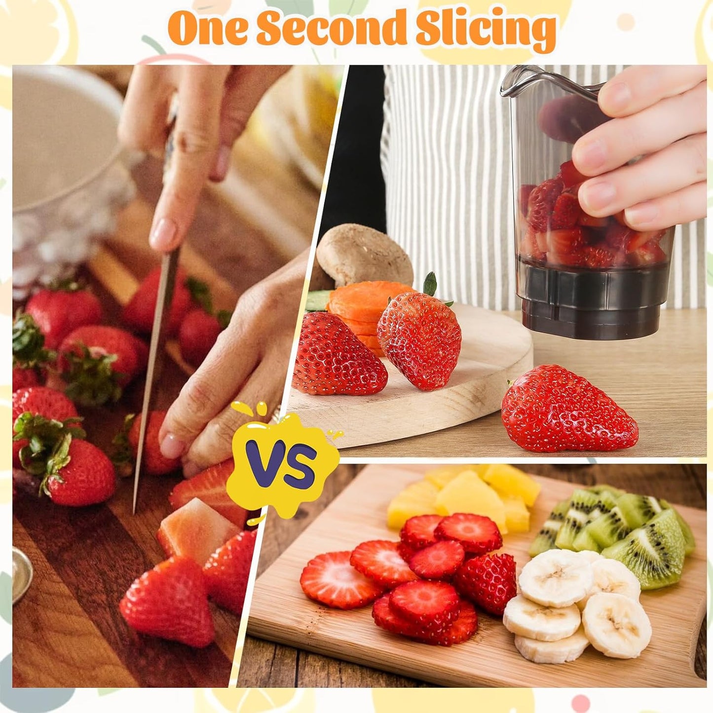 Strawberry Banana Egg Fruit Slicer Cup Cutter Chopper Kitchen Gadget Detachable