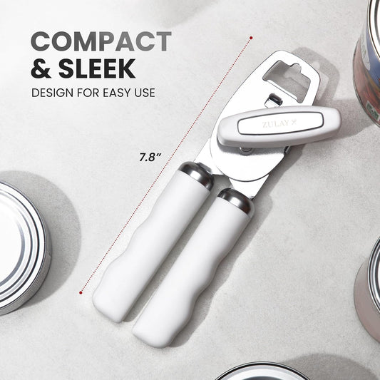 Zulay Kitchen Heavy Duty Stainless Steel Can Opener Manual with Bottle Opener - Rust Proof Manual Can Opener With Turn Knob & Comfy Soft Grip Handles - Black