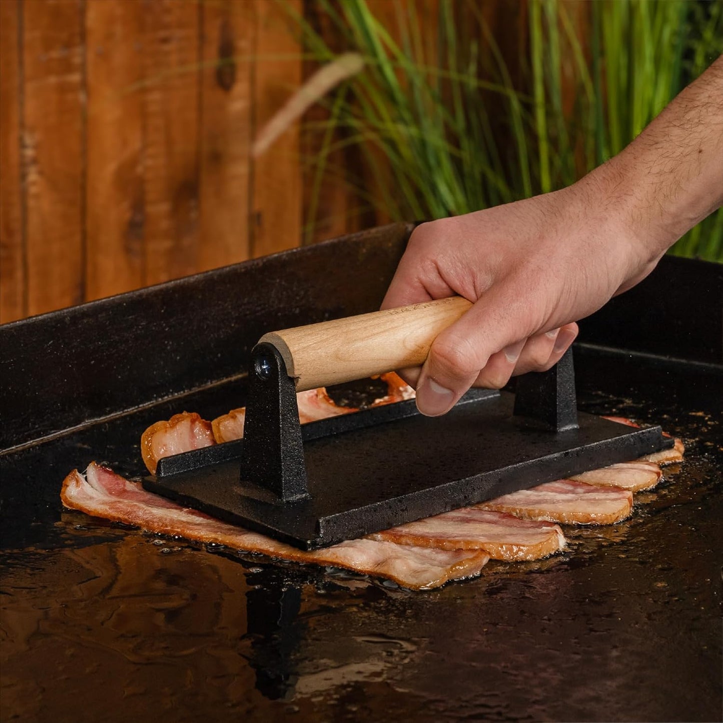 Plastic Batter Dispenser, Cast Iron Bacon Griddle Weight Press, 10 Inches Stainless Steel Omelet Egg Ring, Wood Wooden Crepe Spreader Spatula