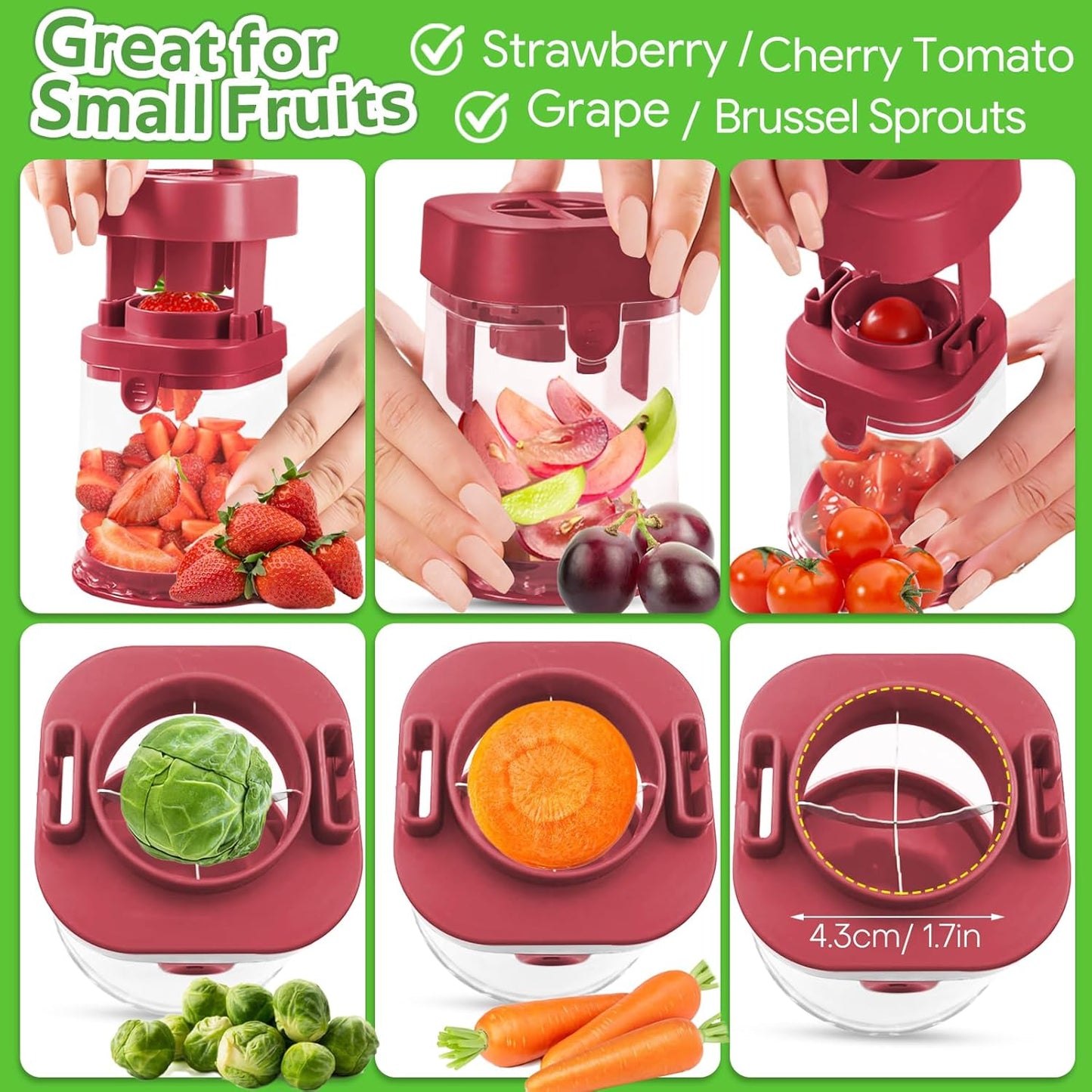 Small Fruit Cutter, Creative Strawberry & Grape Slicer, Quickly Making Fruit Vegetable Salad (Black)