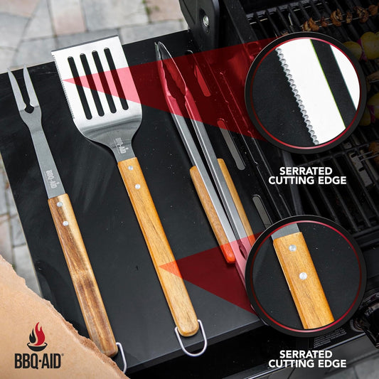 BBQ-AID Pro BBQ Tongs for Grill - 17" Professional Grade Barbecue Tongs for Cooking- Solid & Sturdy - Built with 304 Grade Stainless Steel and Acacia Wood - Heavy Duty Built to Last Kitchen essential.