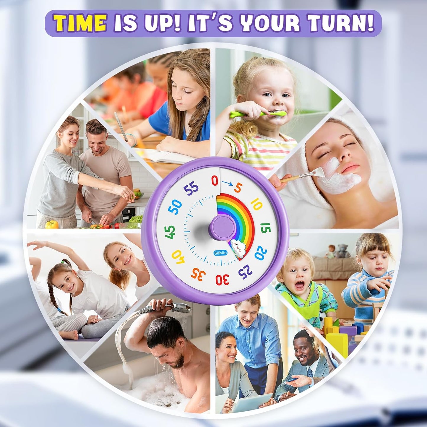 HIPPIH Visual Timer for Kids, 60 Minute Countdown Timers for Classroom Kitchen Office, Rainbow Disk Desk Timer Clock with Silent Operation, Pomodoro Timer Time Management Tools for Toddler ADHD Blue