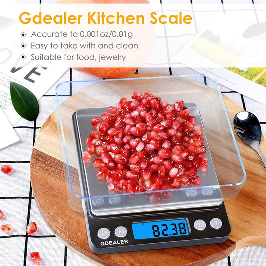 GDEALER Food Scale, 0.001oz/0.01g Precise Digital Kitchen Scale Gram Scales Weight Food Coffee Scale Digital Scales for Cooking Baking Stainless Steel Back-lit LCD Display Pocket Small Scale, Silver