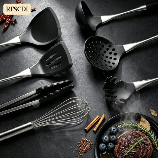 Elegant White Gold Silicone Cooking Utensils Set - Non-Toxic, Dishwasher Safe Kitchen Utensils Set with Heat Resistant Comfort Handles - Includes Spatula & Spoon for Nonstick Cookware