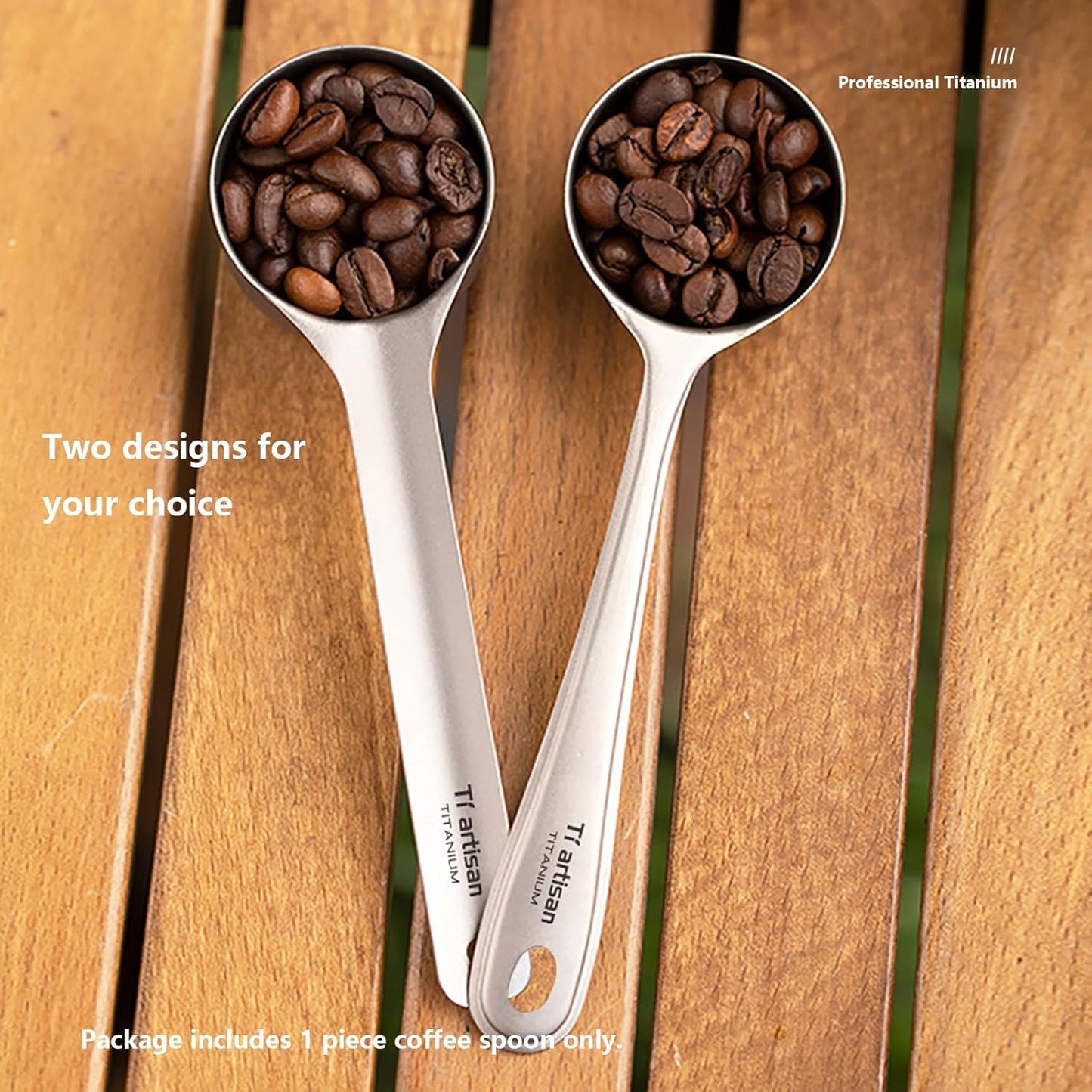 Titanium Coffee Measuring Scoop 35ml, Titanium Coffee Beans Spoon with Long Handle, Tablespoon Scooper for Ground Coffee, Loose Tea and Powder(Ice Flowers-35ml)