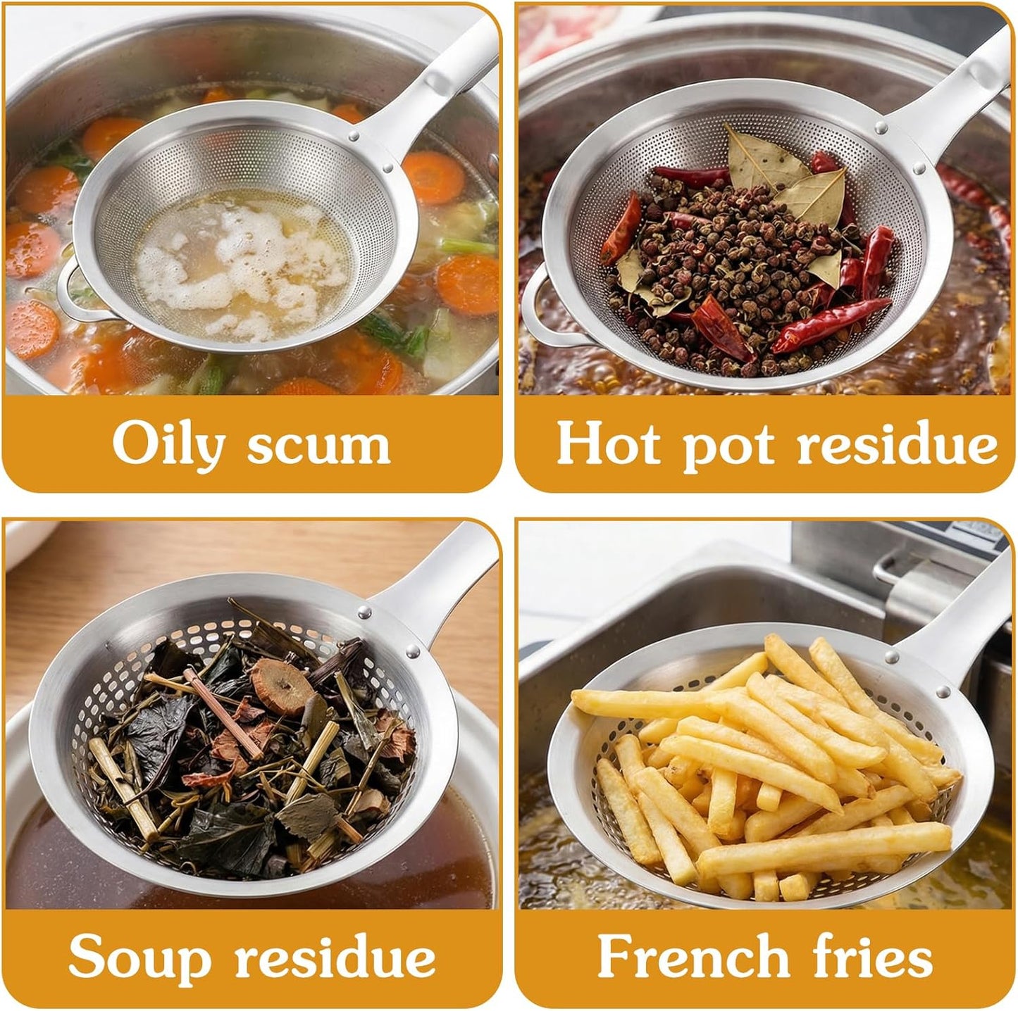 2 Pieces Spider Strainer Skimmer Spoon Set, Fine Mesh Stainless Steel Metal With HoleSieve Food Strainer Grease Spider Skimmer, Large Hole Slotted Colander Frying Spoons Set With Handle for Cooking