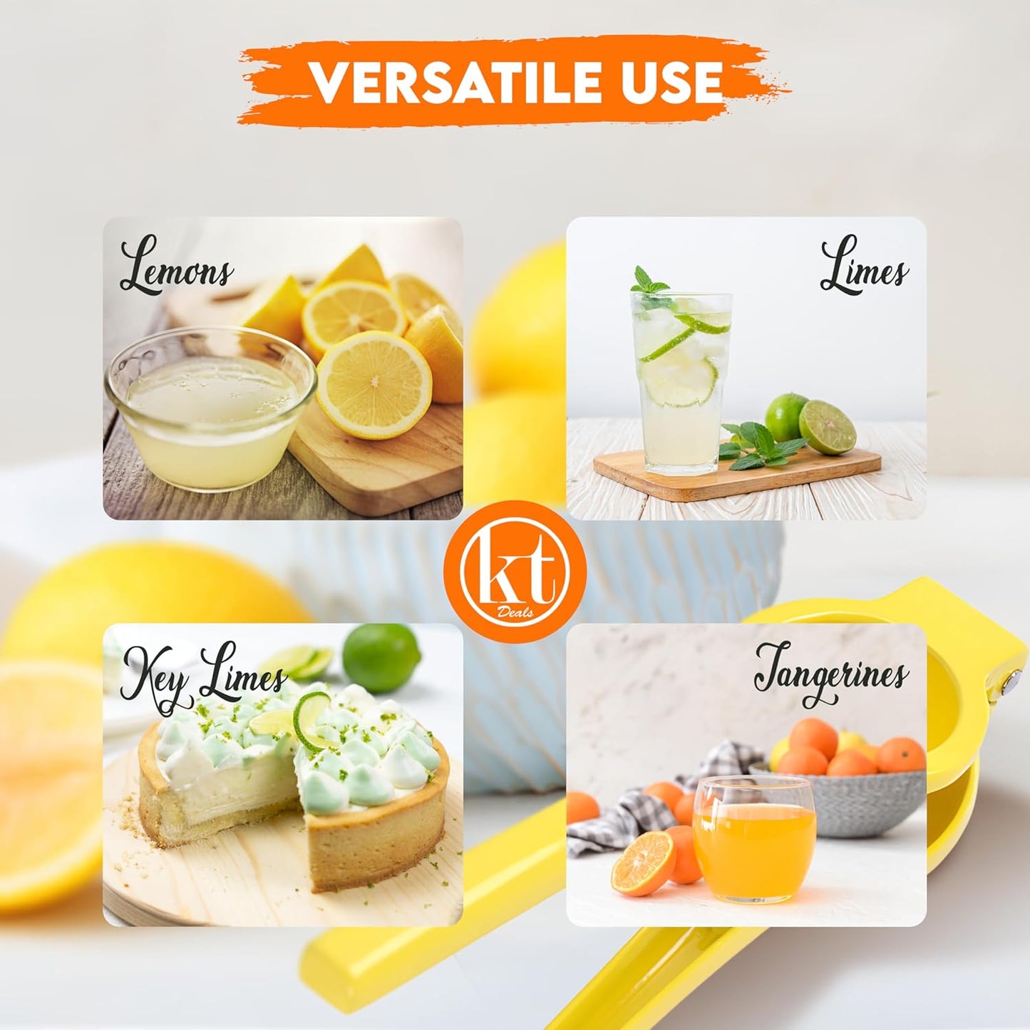 Metal Lemon Squeezer, Citrus Juicer, Manual Hand Press Lime Squeezer, Kitchen Lemon Juicer Tool Portable and Easy to Squeeze (Yellow)