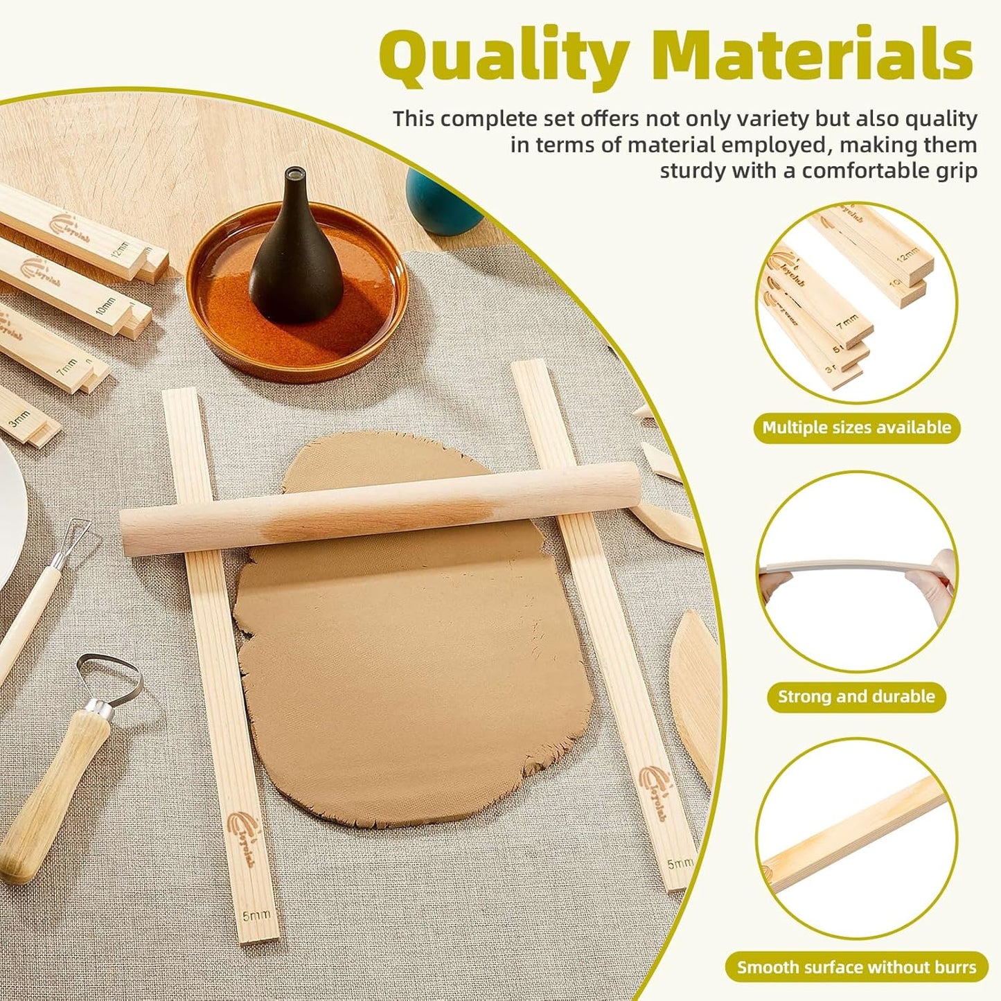 Professional Clay Rolling Pin, 17 Inch Non-Stick Clay Roller for Pottery and Slab Making –Duty Pottery Tool with Ergonomic Handles, Essential for Art Studios