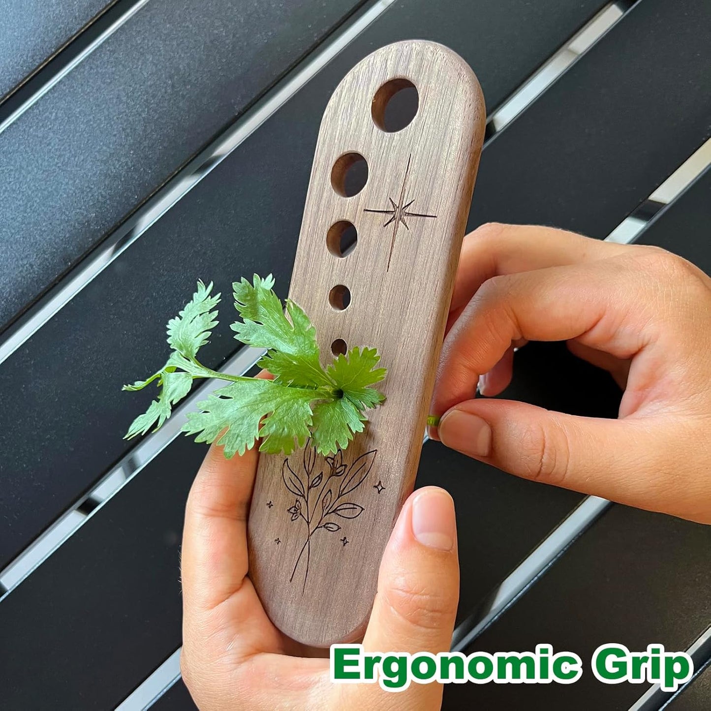 Black Walnut Herb Stripper Vegetable Leaf Herb Stripper Chopper Tool Handmade Wood Uncoated 7 Hole Sizes Durable & Elegant Kitchen Tool with Storage Case Ideal Gift for Cooks