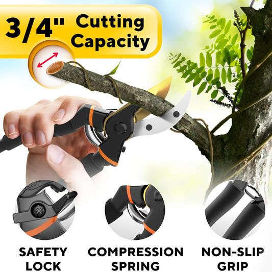 Premium Bypass Pruning Shears for your Garden - Heavy-Duty, Ultra Sharp Pruners w/Soft Cushion Grip Handle Made with Japanese Grade High Carbon Steel - Perfectly Cutting Through Anything in Your Yard