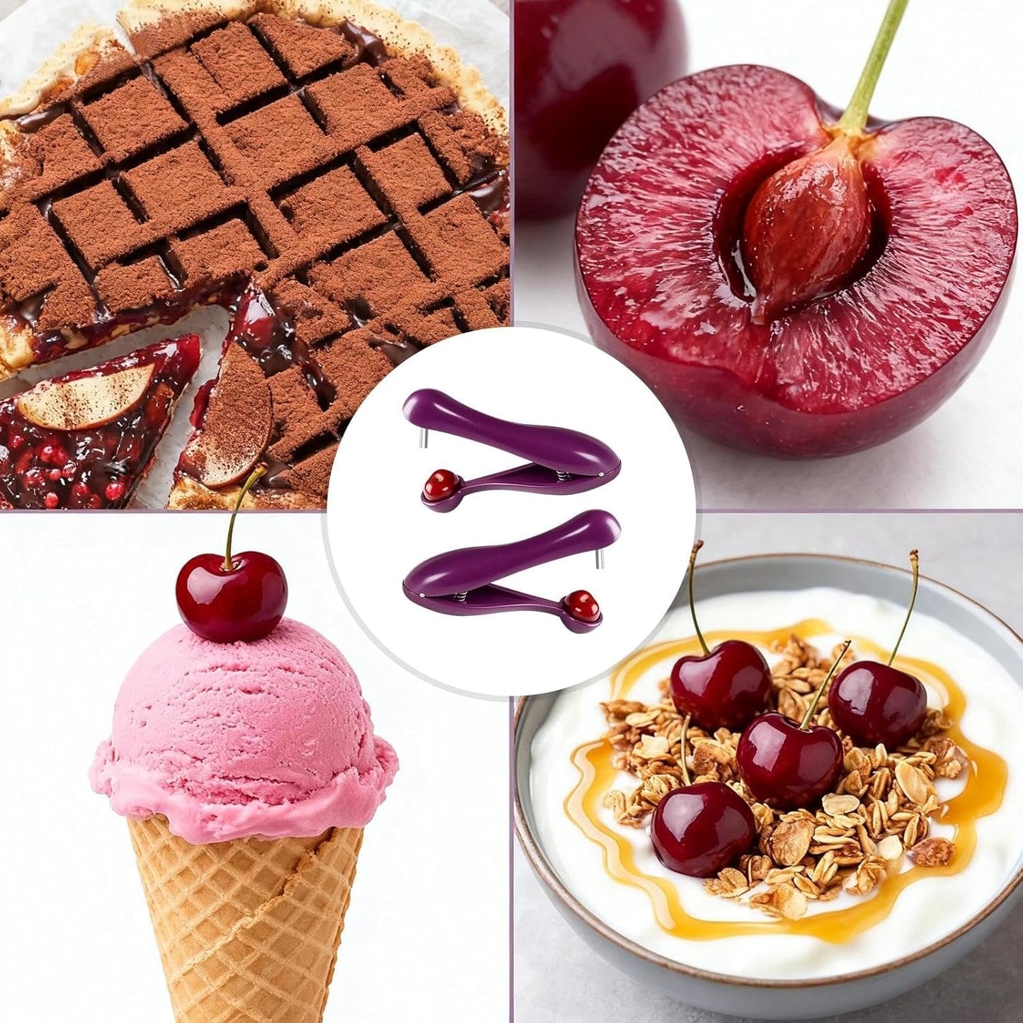 2 Purple Cherry Pitters, Cherry Stoner Remover, Efficient Cherry Pitter Tool for Baking, Jam-Making, Fruit Snacks Preparation, Compact and Portable for Kitchen and Picnics