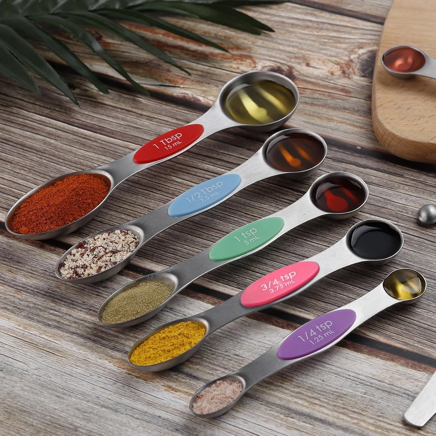 Magnetic Measuring Spoons Set of 9 Stainless Steel Dual Sided Stackable Teaspoon Tablespoon Nesting Measuring Spoon for Measuring Dry and Liquid Ingredients Fits in Spice Jar