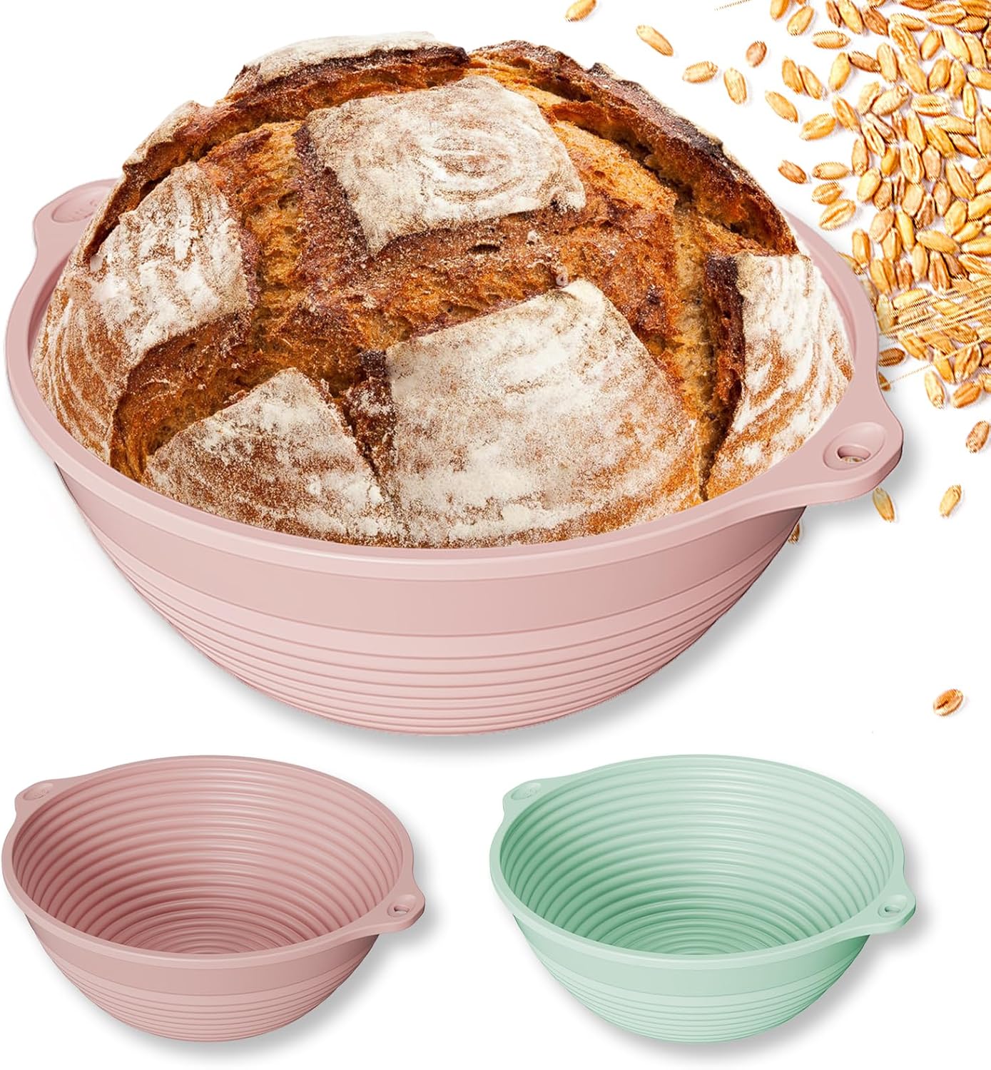 Sourdough Starter Kit with Banneton Bread Proofing Basket, 9” Round Banneton with Liner, 24 oz Starter Jar, Bread Lame, Dough Whisk & Sourdough Baking Supplies