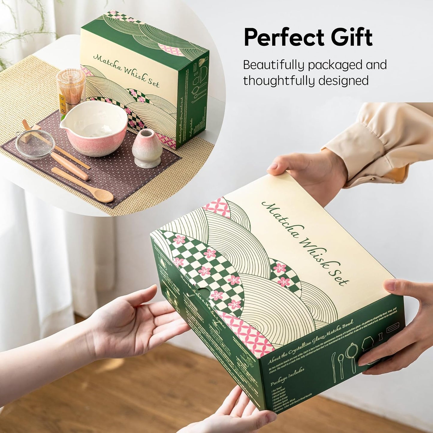 Matcha Whisk Set, Handcrafted Crystalline Glaze Matcha Set, 8 Pcs Matcha Kit Includes Matcha Bowl, Whisk with Holder, Bamboo Scoop & Spoon, Sifter and Tea Towel, Ceremonial Matcha Tea Set
