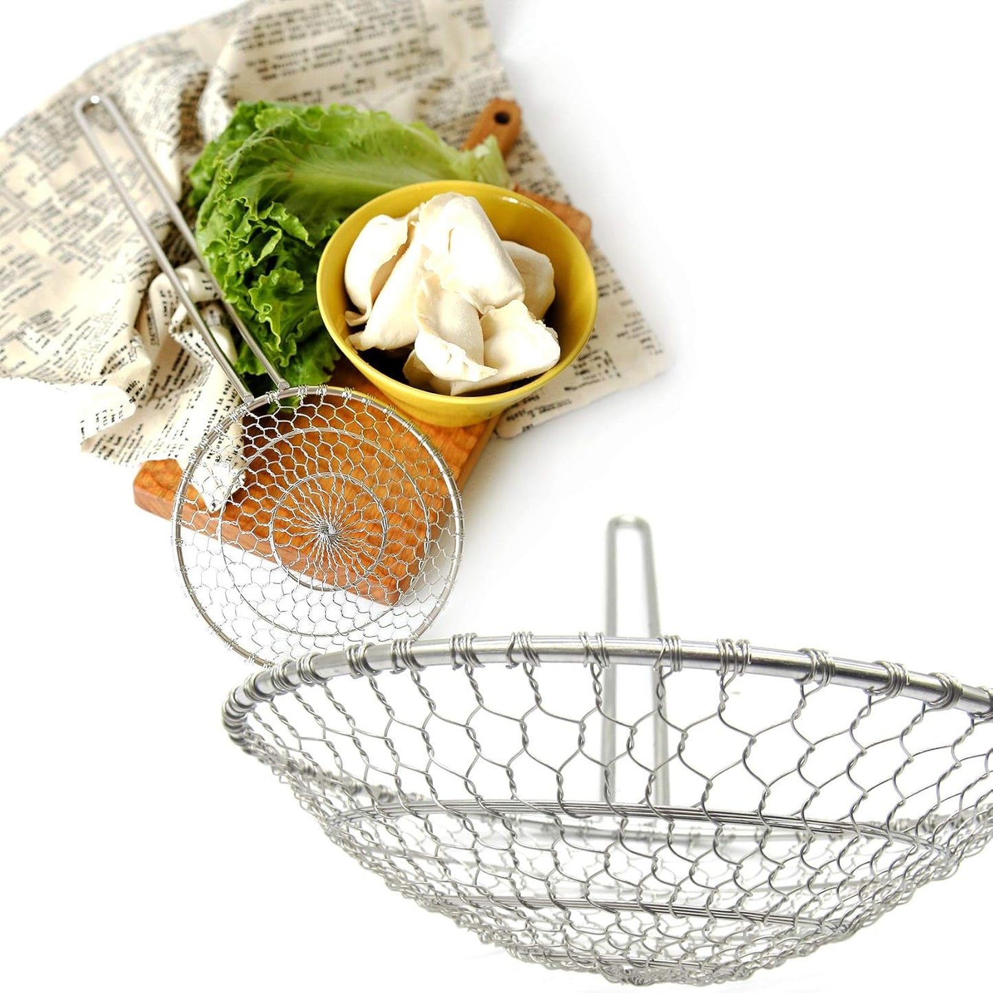 Hicook Stainless Steel Kitchen Spider Strainer Skimmer Ladle Food Dumpling Noodle Strainer for Pasta Spaghetti Noodles and Frying, 7 inches