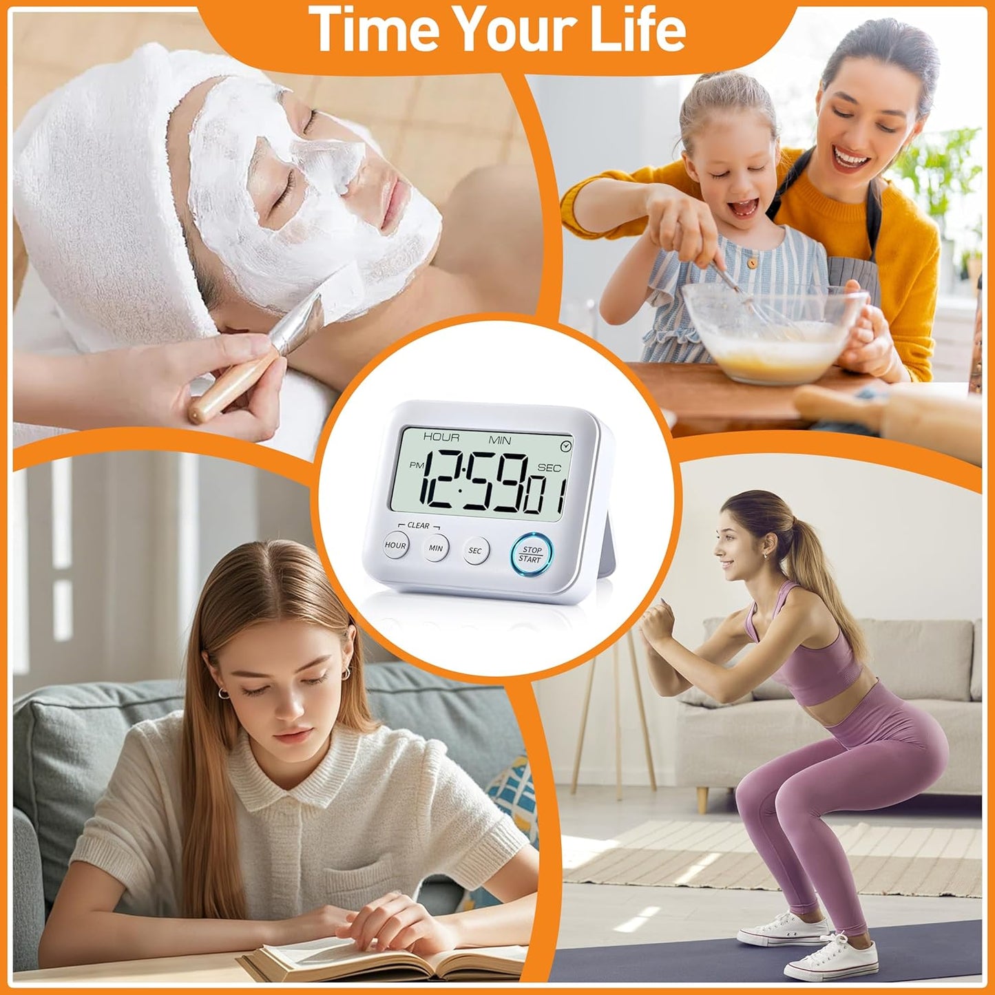 Digital Kitchen Timer Alarm Clock for Cooking, Large LCD Display Multi-Function, Strong Magnetic with Loud Alarm, Digital Timer for Kids,Teachers,Classroom, Exercise or Work (White)