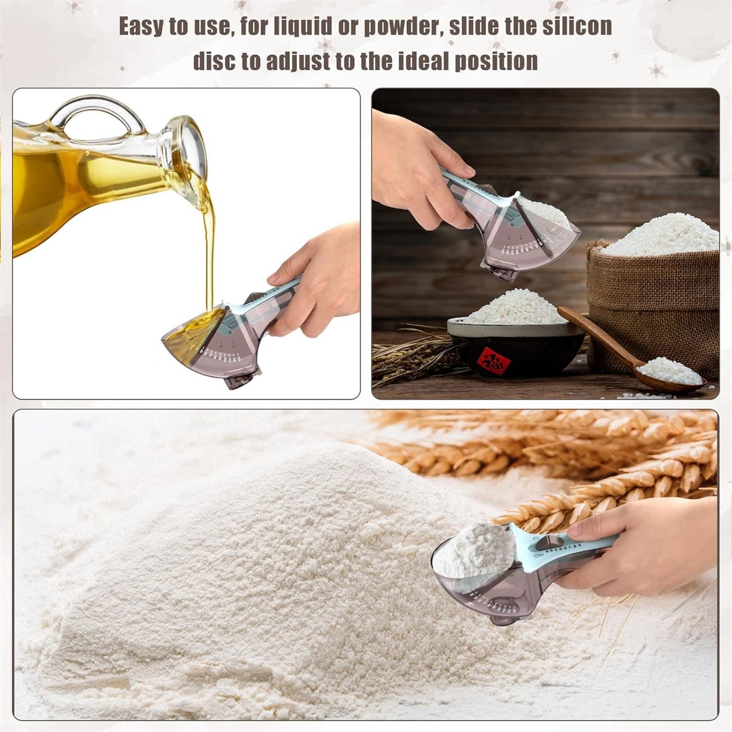 Adjustable Measuring Spoon Set, Small & Large All-in-One Measuring Spoons with Bottom Magnet Multiple-Use Measuring Cup for Kitchen Dry & Liquid Accurate Measurement