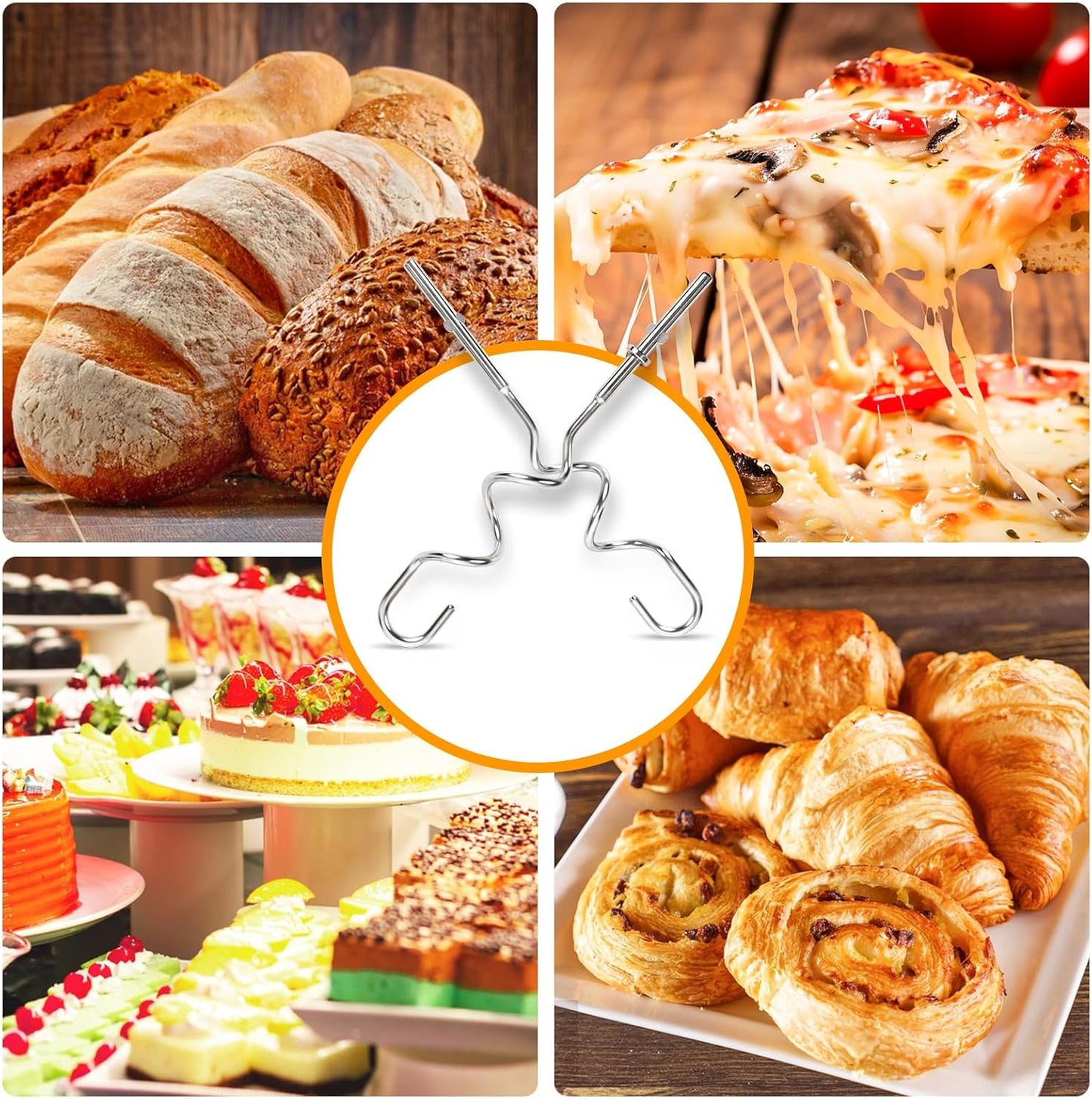 KHM512 Dough Hooks for Hand Mixer, Replacement Compatible with KitchenAid KHM/5KSM/KSM/KSMO/KSMH Series, Heavy-Duty Stainless Steel Attachments for Making Bread & Pizza Dough (2 Pack)