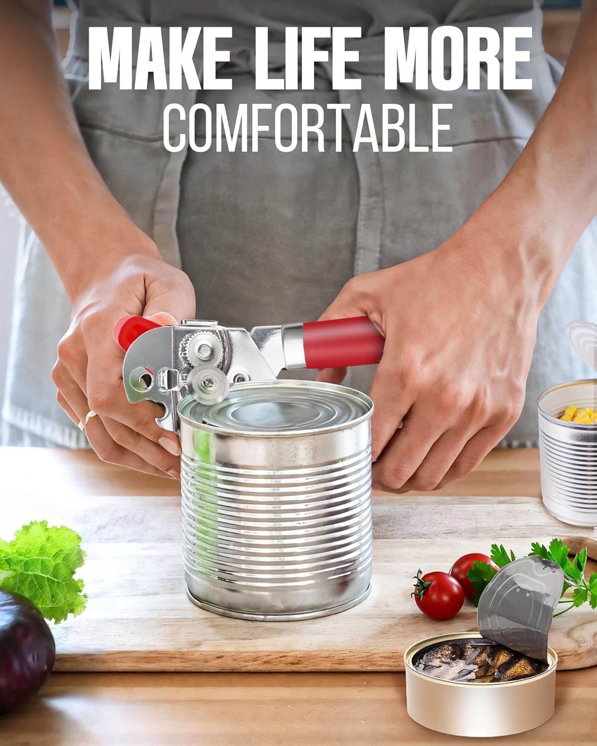 Multifunctional Can Opener Manual, Durable Heavy Duty Handheld Strong Can Opener with Smooth Cutting Edge, Friendly Kitchen Essentials Tool for Seniors, Camping and Bottle Opening-Black