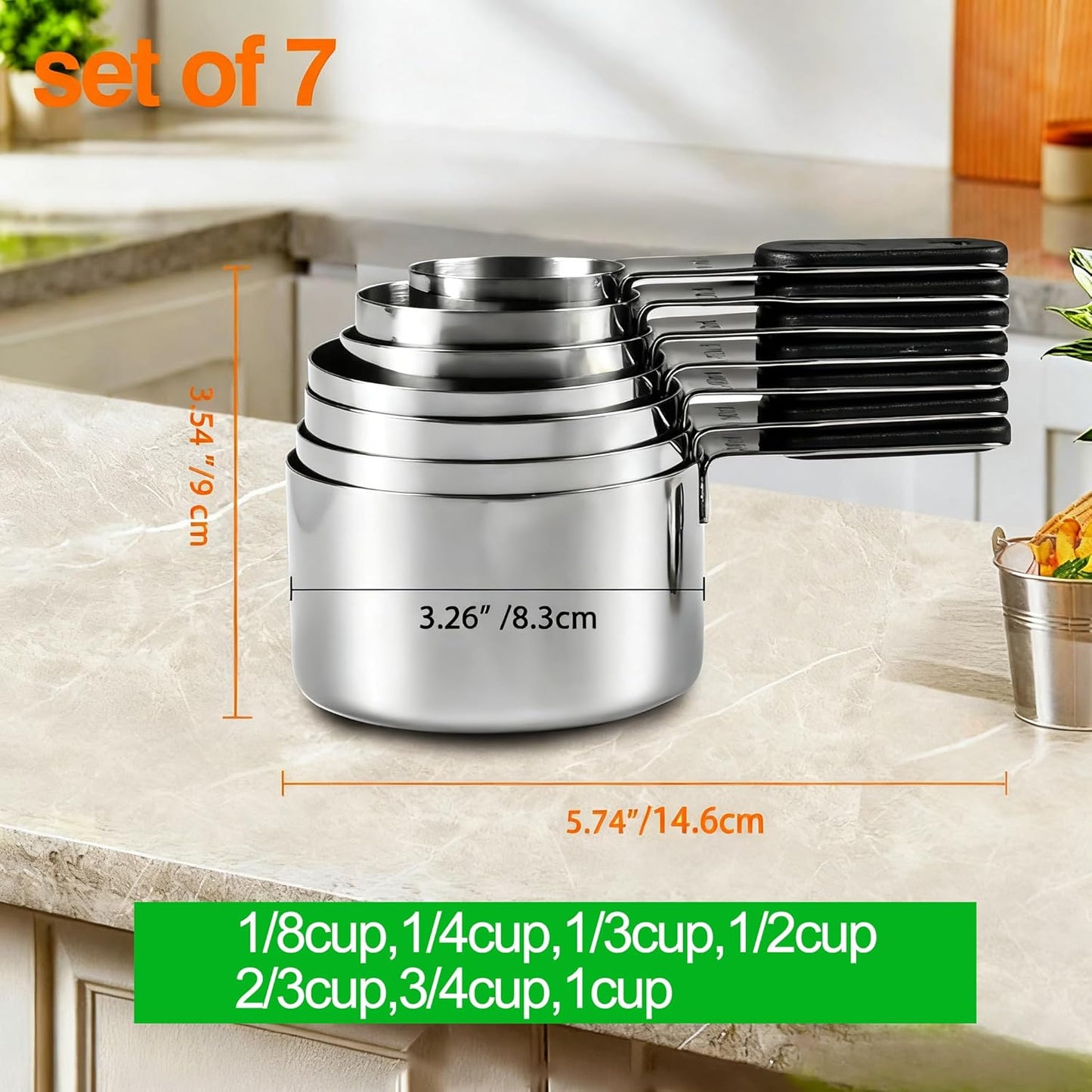 Magnetic Handles 5 Piece Stainless Steel Measuring Cups, Black, Kitchen Gadgets for Measure Liquid and Dry Ingredients, Cooking & Baking