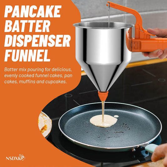 40oz Pancake Batter Dispenser, Stainless Steel Cake Dispenser with Stand, Great for Pancakes, Cupcake, Waffle or Any Baked Goods, Durable, Leak-Free, Space Gray