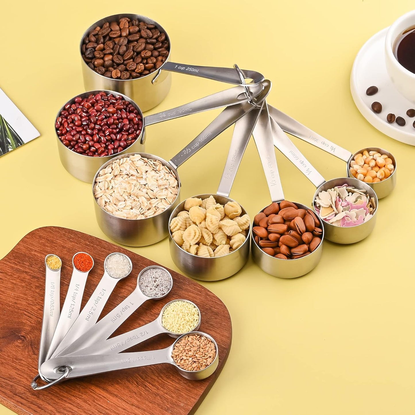 Measuring Cups and Spoons Set, Copper Measuring Cups and Spoons Set for Baking & Kitchen, Stainless Steel Measure Cup and Spoon for Dry &Liquid, Metal 7 Measure Cups&6 Spoons