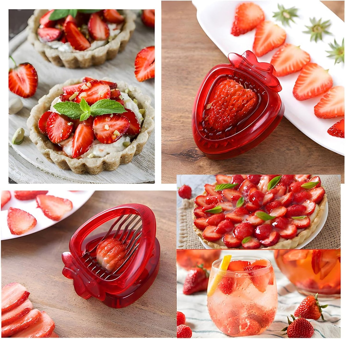 Strawberry Huller Stem Remover, Portable Strawberry Corer Tool Efficient Pitter Tool, Fruit Slicer Cutter Egg Slicer Banana Chopper (Style B- Slicer)