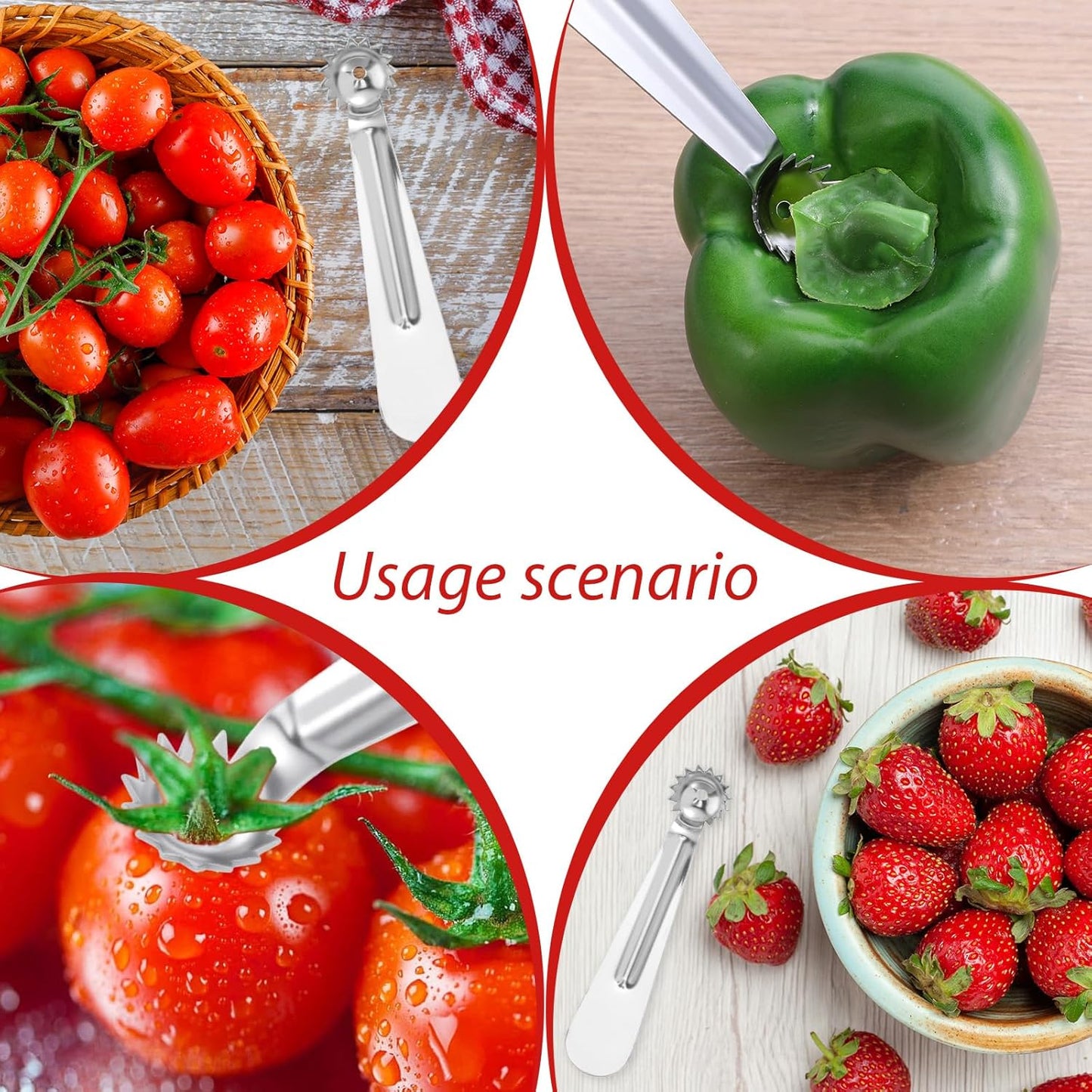 SHENLIU 4Pcs Strawberry Hullers, Stainless Steel Tomato Corer Tool, Tomato Stem Corer Pineapple Pitter Tool, Strawberries Huller Stem Remover for Strawberry,Tomatos,Vegetable and Fruit Corers