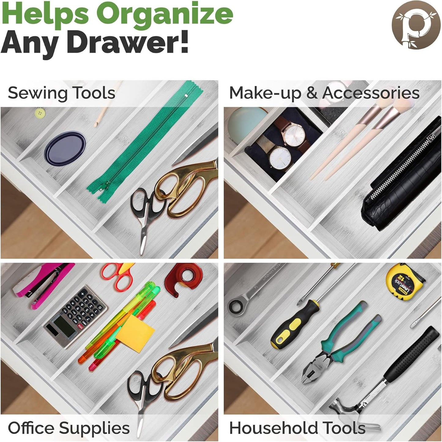 Pristine Bamboo Silverware Organizer - Small Extra-Deep Wooden Kitchen Drawer Organizer Divider for Spoons, Forks, Knives & Cutleries - 5 Slots