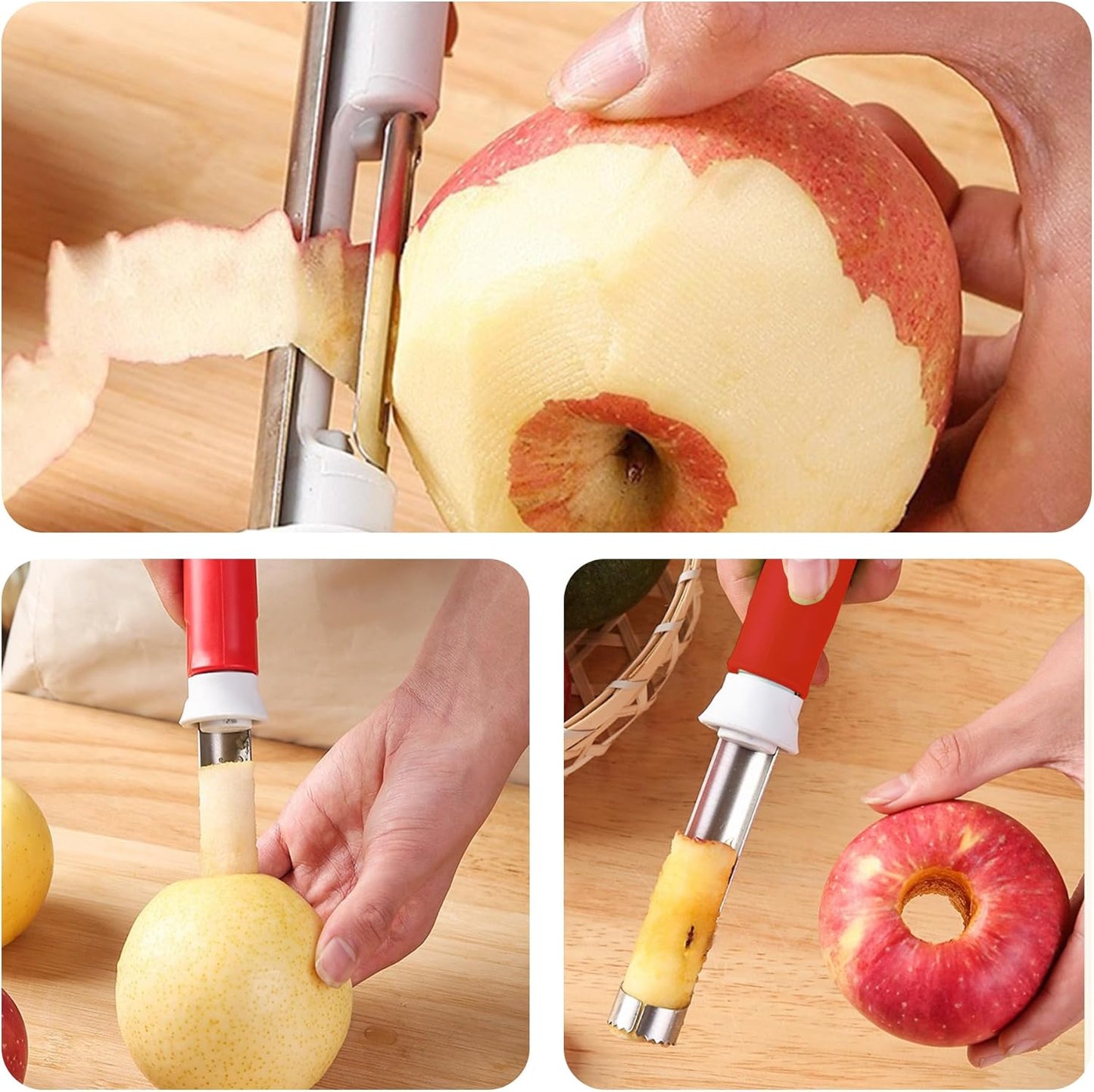 8 In Apple Corer,Apple Peeler And Corer Tool,Stainless Steel Kitchen Core Removal Tool,Fruit Core Remover, Apple, Pear, Bell Pepper(Red)