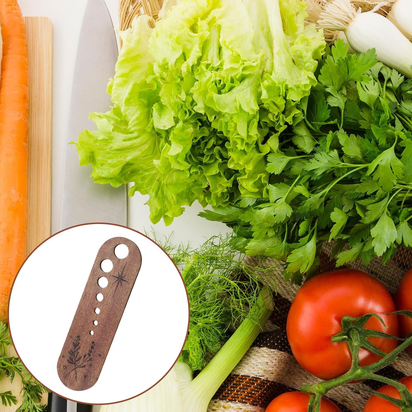 Elegaperma Herb's Stripper Tool, Ergonomic Pottery Herb's Stripping Bowl Design with Multi-Holes, Wooden Herb's Stripper for Cilantro, Mint Leaves and Kitchen Preparation