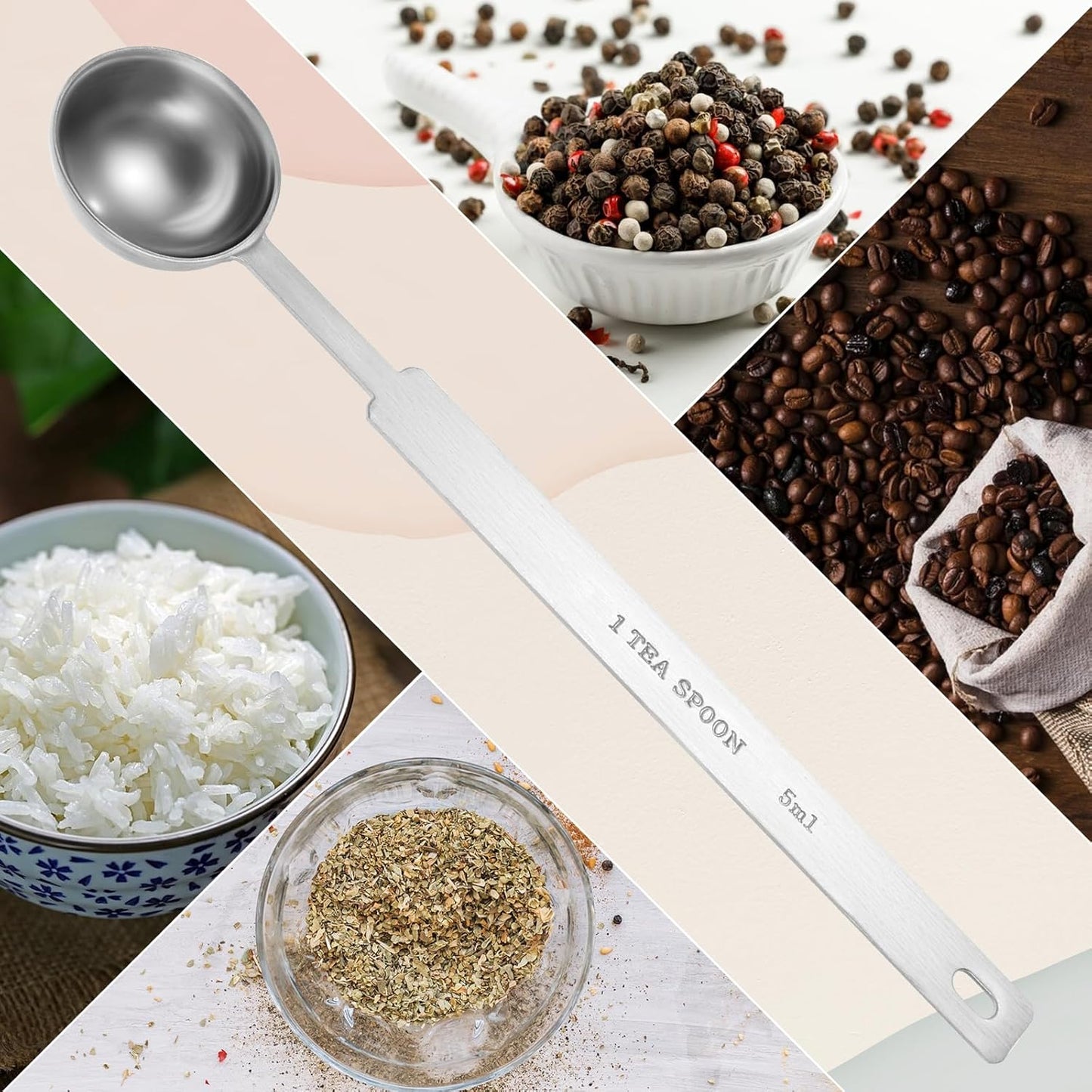 4PCS 1 Teaspoon Measuring Spoon(1 tsp, 5 ml, 1/6oz, 1/3 tbsp) Long Handle Scoop Metal Measure Spoons Kitchen Gadgets 304 Stainless Steel Individual Measure Scoops for Measuring Protein Cooking Baking