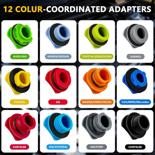 18 Pack No Spill Engine Oil Funnel Kit,1.59QT/1.5L Automotive Oil Funnel Set, 2 Magnetic Adapter Organizer Boards 12 Adapters Compatible with GM, Ford, BMW, Audi, Land Rover Etc