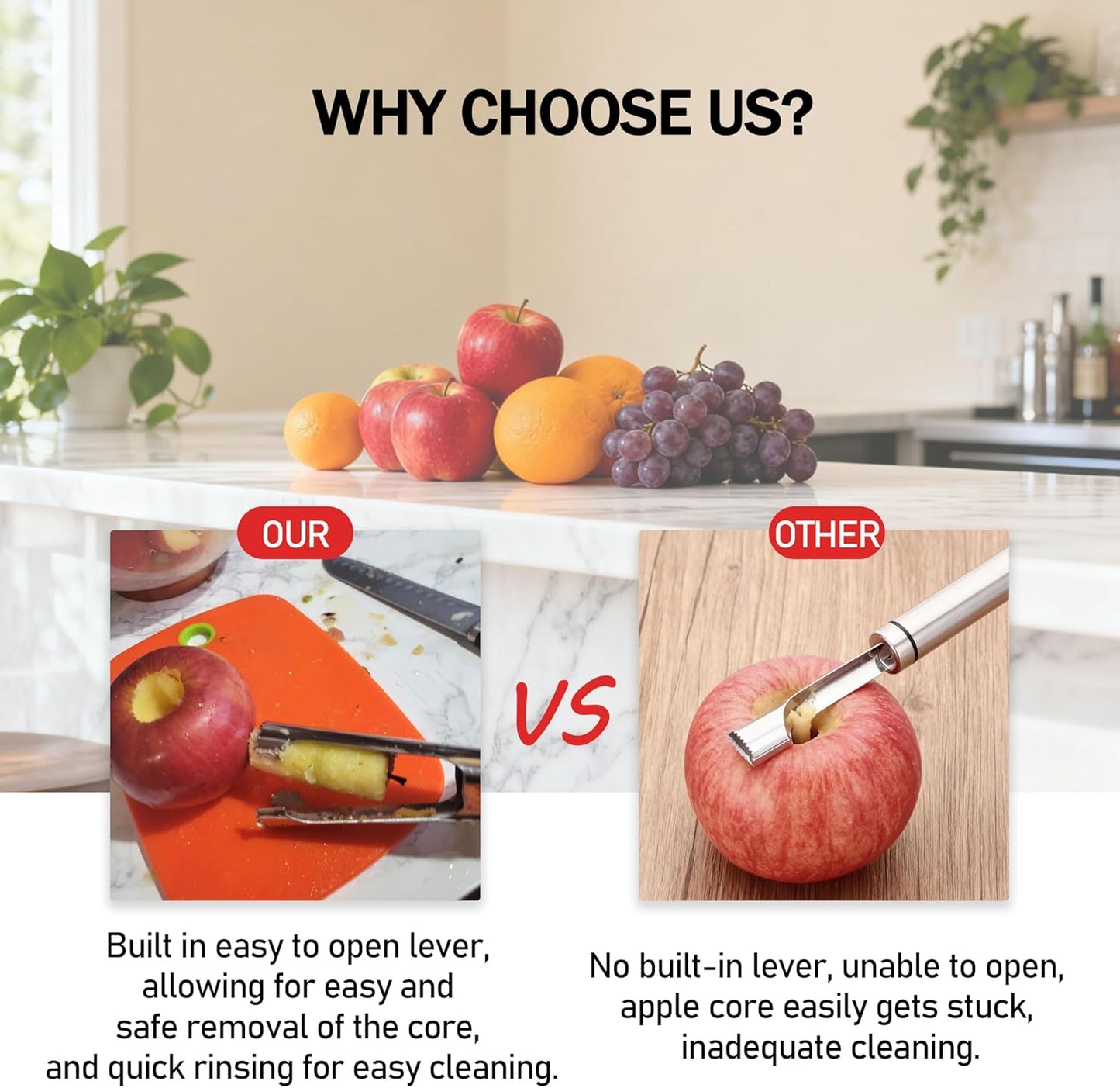 Apple Core Remover Apple Corer Tool, 304 Stainless Steel, Serrated Blades for Easy Coring (Red and Black)